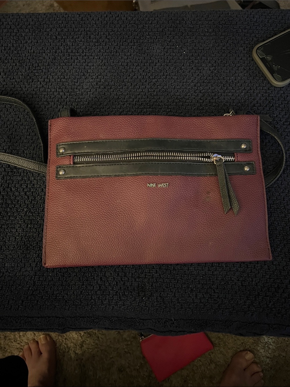 Nine West Burgundy Messenger Bag with Black Trim